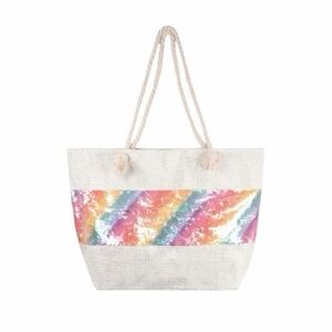 Rainbow Sequin Glitter Travel/Beach Tote Bag NWT